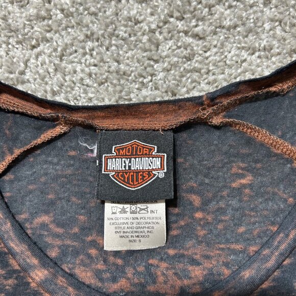 Harley-Davidson Women's Sz S Burnout Tee Shirt S Black & Orange Short Sleeve - Picture 3 of 8